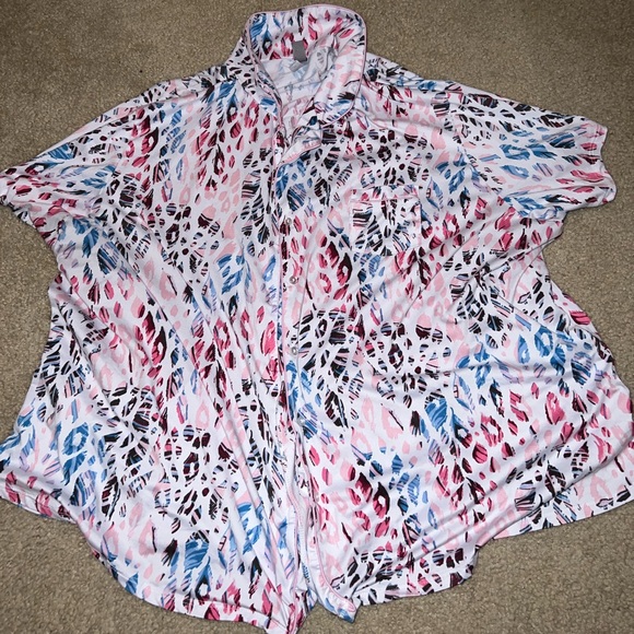 PJ Couture Pink & Blue Button Down Blouse - Picture 5 of 7